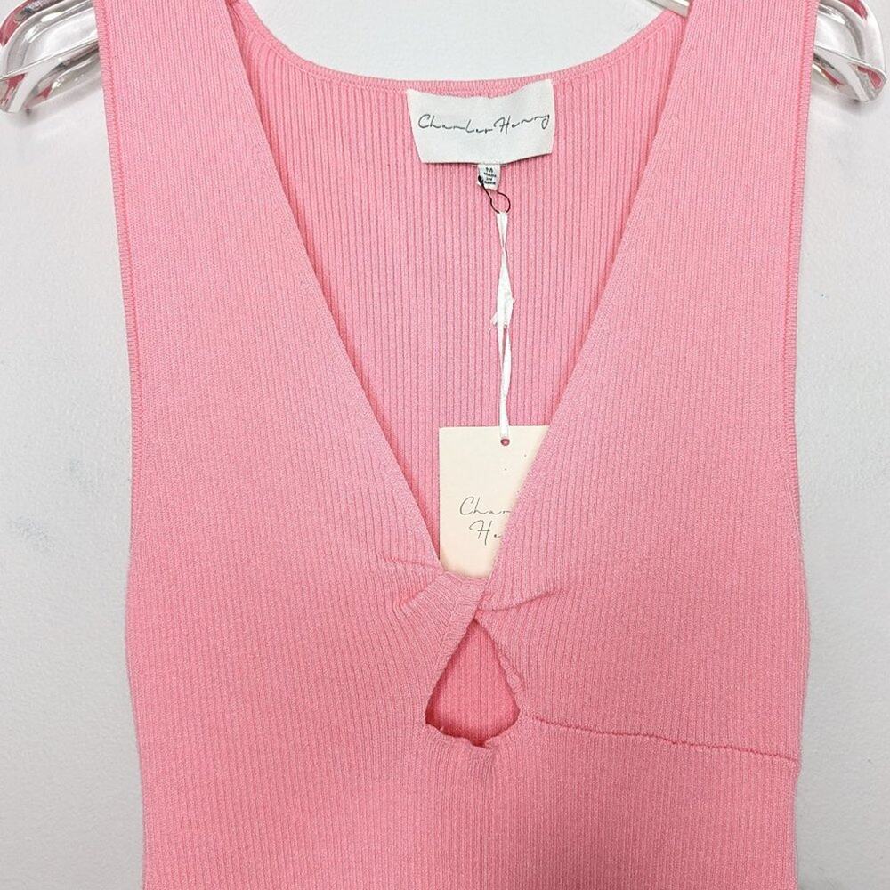 Charles Henry Pink Rib Twist Front Body-Con Minidress Sleeveless V-Neck NWT M - Picture 5 of 9